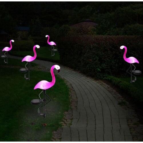 1PC Solar Power Pink Flamingo Lawn Dector Garden Stake Landscape Lamp Outdoor Light
