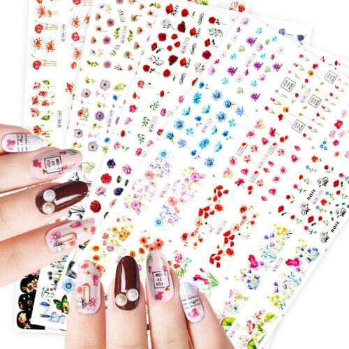 12 Designs Nail Sticker Women Face Geometric Nail Art Water Transfer Decals Sliders Flower Leaves Manicures Decoration BN1033