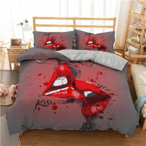 3D Bedding Set Kiss Lips Mouth Print Duvet Cover Set With Pillowcase Microfiber Bed Set Home Textiles For Adults Valentines Day