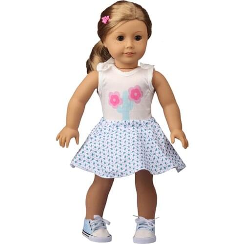 43 Cm New Baby Doll Clothes Blue Double Flower Dress For 18 Inch American Born Dolls For Girls Gift Doll Accessories