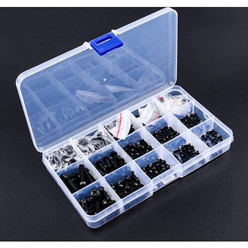 510PCS Metric M2 M2.5 M3 M4 M5 Black Nylon Phillips Pan Head Screws Hex Nut Flat Washer Kit for FPV Racing Drone Kit RC Quadcopt