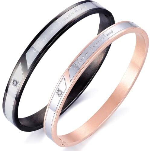 Couple Bracelet KEEP ME IN YOUR HEART Women Men Crystal Stainless Steel Hands Jewelry