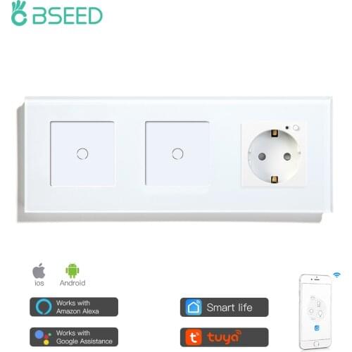 Bseed Single Smart EU Socket With One Gang Senser Switch Wifi Control Work With Tuya Smart Life Home Improvement Voice Control