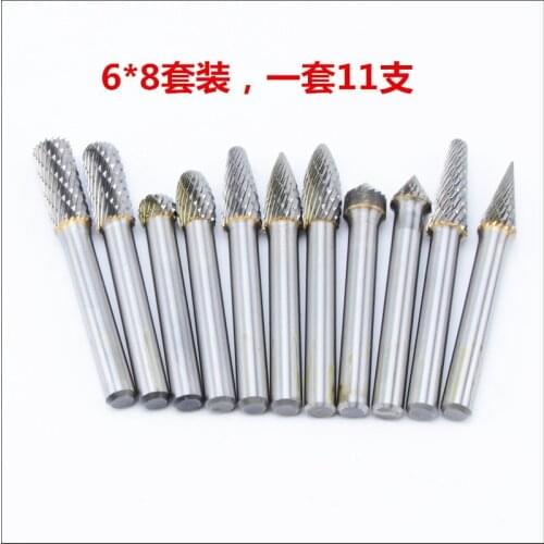11Pcs 6x8mm Tungsten Carbide Burrs Carving Bit Double Cutter for Rotary Burring Set File Grinder Cutter Bits