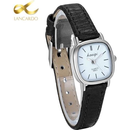 Lancardo Black Top Brand Fashion Ladies Watches Leather Female Quartz Watch Women Thin Casual Strap Watch Relogio Feminino