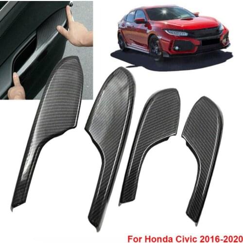 Carbon Fiber Interior Door Armrest Panel Trim Cover For Honda Civic 2016-2020 Car Interior Door Bowl Decoration Frame Stickers