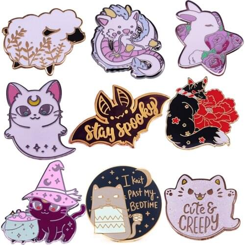 Halloween Cartoons Cat Ghost Haku Artemis Enamel Brooch Pins Metal Badges Lapel Pin Brooches Jackets Jeans Fashion Jewelry