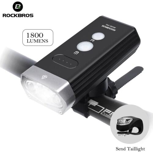 ROCKBROS 1800Lm Cycling Bike Light Headlight 2 Leds USB Rechargeable Waterproof Lamp Flashlight 5200mAh Hiking Bike Accessories