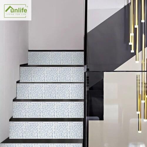Funlife® Blue Cracked Tile Self-Adhesive Stair Case Stickers Waterproof Stairway Floor Stickers Bathroom Decor Ground Stickers