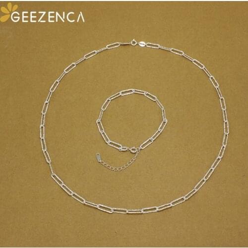 GEEZENCA 925 Sterling Silver Shimmering Link Chain Choker Necklace Bracelet Jewelry Sets Simple Style 2021 New Trend Party Gift