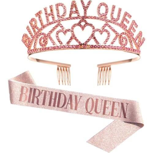 Crystal Rhinestone Birthday Queen Crown Tiara Headband for Women Girls 30th 40th 50th 60th Party Decoration Cake Topper