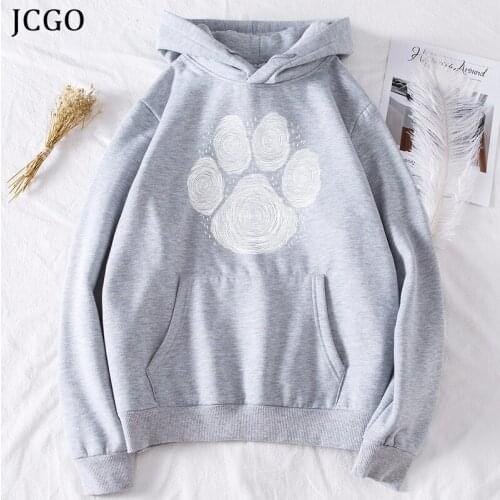 JCGO Winter Sweatshirt Fleece Hooded Women Hoodies Bear Paw Print Oversized Pullovers Casual Female Warm Pocket Hoodie Tops