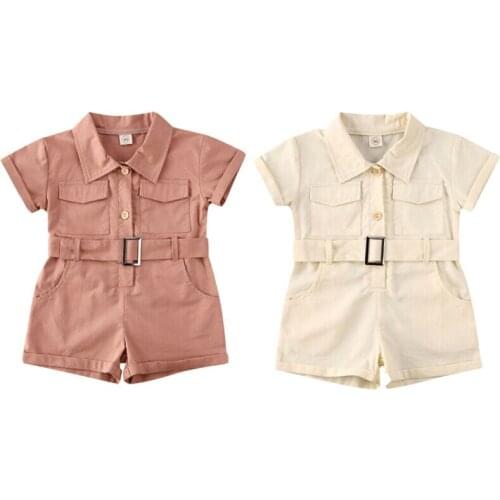 New Summer Toddler Kids Baby Girls Clothes Romper Jumpsuit Solid Outfit With Belt