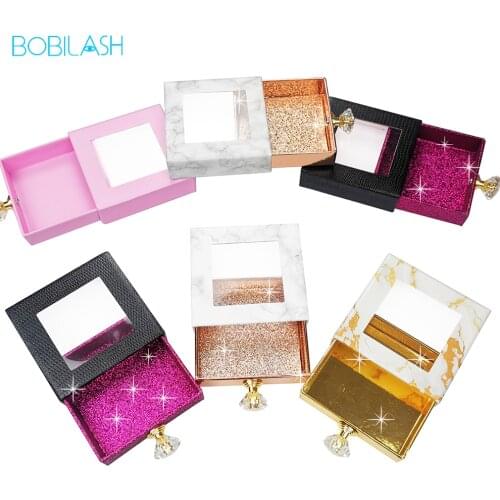 Wholesale Square Lash Box 3d Mink Lashes Boxes Crystal Handle False Eyelashes Packaging Box Empty Eyelash Box Gift Box Nail Box