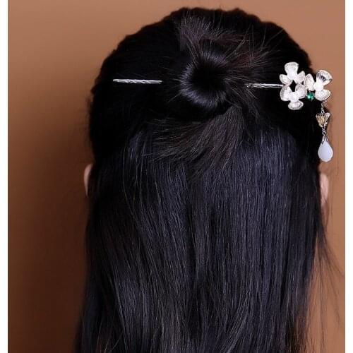 MIQIAO Hanfu Accessory For Women Jewelry Nephrite Jade Flower 925 Silver Hair Stick Fashion Natural Stone Pearl Butterfly 2020