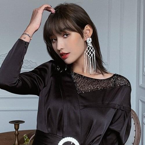 Fashion New Luxury Shiny Crystal Rhinestone Women Dangle Earrings Jewelry Maxi Ladys Statement Earrings Accessories