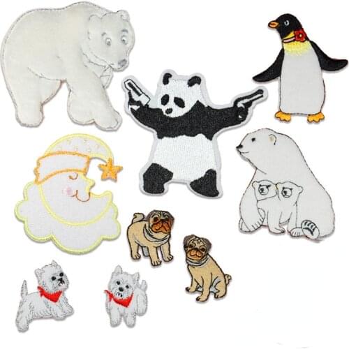 Cartoon White Bear Patch Stickers for Clothes Jcaket Badge Applique Embroidery Iron on Animal Patches for Backpack DIY Decor