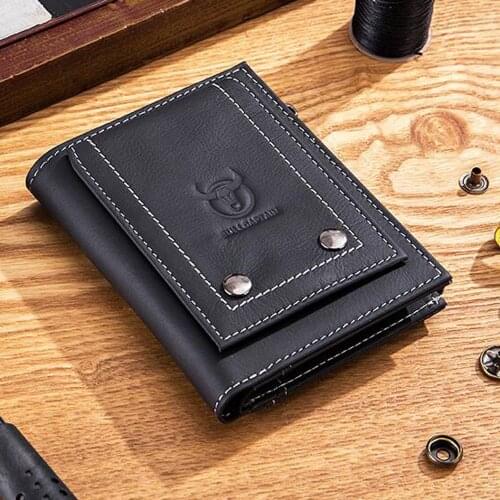 Genuine Leather mens wallet, luxury leather retro wallet, 3 fold short wallet, credit card holder, business Small Purse