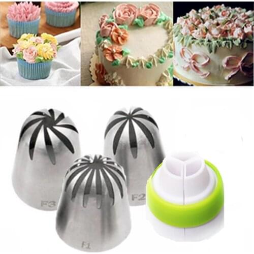 4Pcs/3PCS/1PC Large Cream Icing Nozzles Russian Piping Tips Stainless Steel Cupcake Cake Baking Tools 1Pcs Coupler Pastry