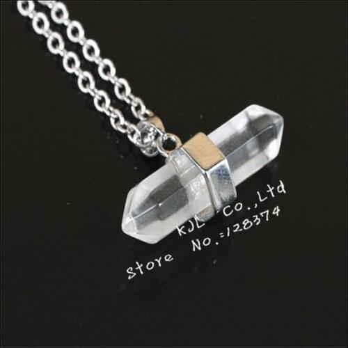 1pcs 2015 charming natural gem beads pendant necklace fashion clear crystal stone pendants silver plated necklace for women