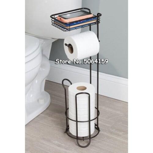 Freestanding Metal Wire Toilet Paper Roll Holder Stand &Dispenser with Storage Shelf for CellPhone Bathroom Storage Organization