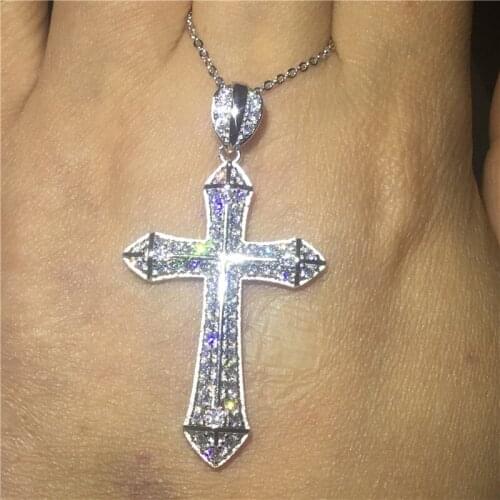 Classic Big Cross pendant necklace 925 Sterling silver Pave AAAAA Cz Stone Cross Pendant for women men Party wedding Jewelry