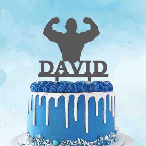 Personalized Fitness Cake Topper Custom Name Man Fitness Silhouette For Fitness Fans Birthday Party Cake Decoration Topper