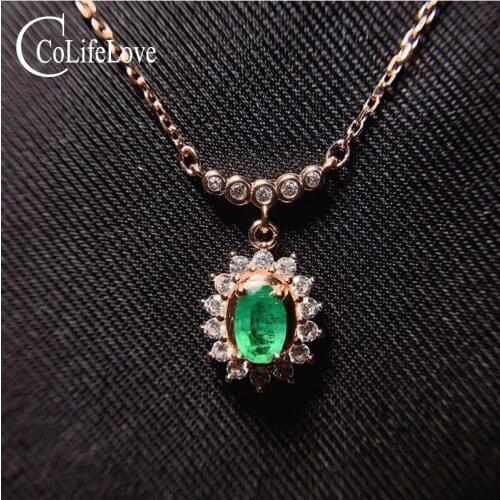 CoLife Jewelry 925 Silver Emerald Pendant for Daily Wear 4*6mm Natural Emerald Silver Necklace Pendant Gift for Woman