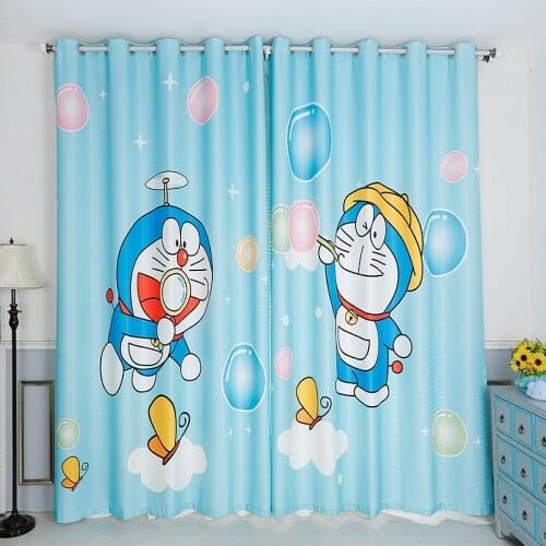 Custom Window Curtains for Living Room Bedroom Nursery Kids Children Room Window Tulle Sheer Drapes Doraemon Blue