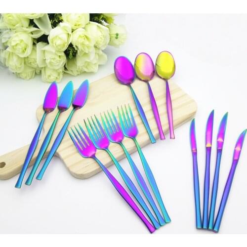 Stainless Steel Tableware Mirror Polished Colorful Dinnerware Steak Knife Salad Fork Christmas Feast Soup Scoop Cutlery 5pcs/set