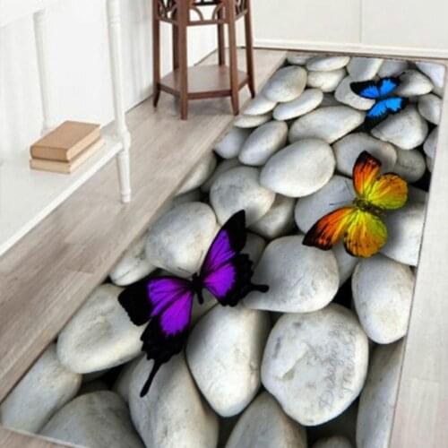 Cobblestone Butterfly Pattern Floor Mat Bathroom Non-slip Absorbent Rug Carpet
