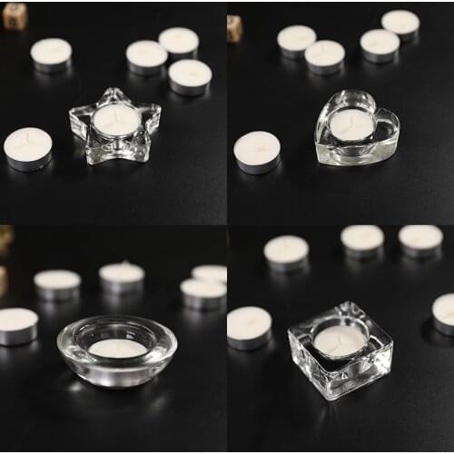 Transparent Glass Candle Holder Home Decoration Candles Tray for Tea Wax Heart Star Shape Candlestick Romantic Wedding Decoratio
