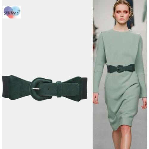 Nuleez Brand Belt Female Elastic Fabric PU 6.0 CM Wide Cummerbunds Fashion Matchable Solid Colors Dress or Coat Accessories New
