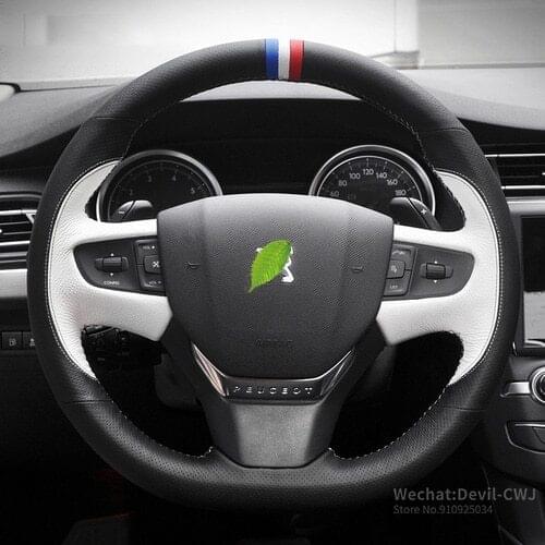 Hand-stitched leather car steering wheel cover for peugeot 2008 3008 301 408 508l 308s Auto parts interior accessories