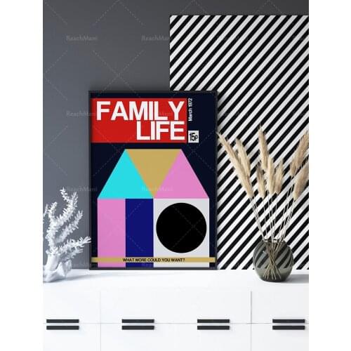 Family Life ART PRINT | retro typography art | Blue Pink White Black wall decor | Scandi poster gallery wall minimal artwork