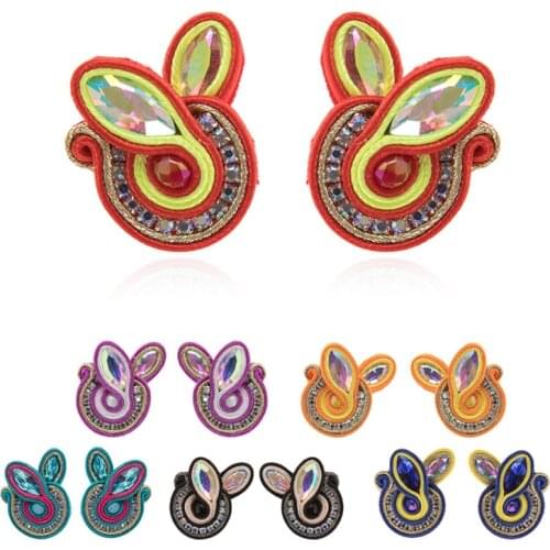 New ethnic finger heart Stud earrings Jewelry for women Rhinestone Soutache handmade weaving boho earring Love gift Oorbellen