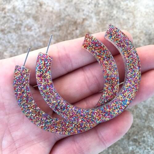 UJBOX Europe America Glitter Sequin Earrings For Women Acrylic Resin Hoop Earrings Wedding Party Jewelry Accessories