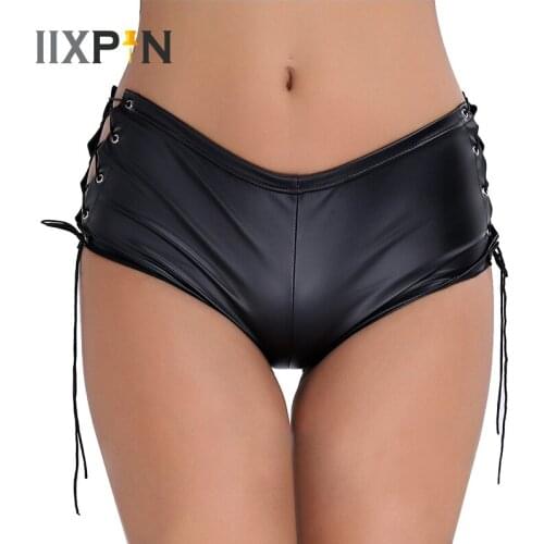 Women Sexy Hot Shorts Summer Patent Leather Lace Up Shorts Sexy Clubwear Night Party Club Dance Costume Performance Dancewear