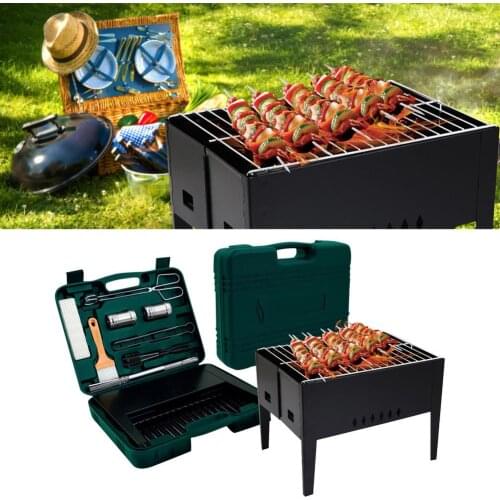 Foldable BBQ Grills Patio Barbecue Charcoal Grill With Barbecue Accessories Tools Set Outdoor Camping Picnic Barbecue Tools