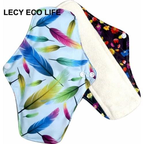 Waterproof PUL printed regular flow reusable Mama pads, super soft day use cloth menstrual pads with organic bamboo inner