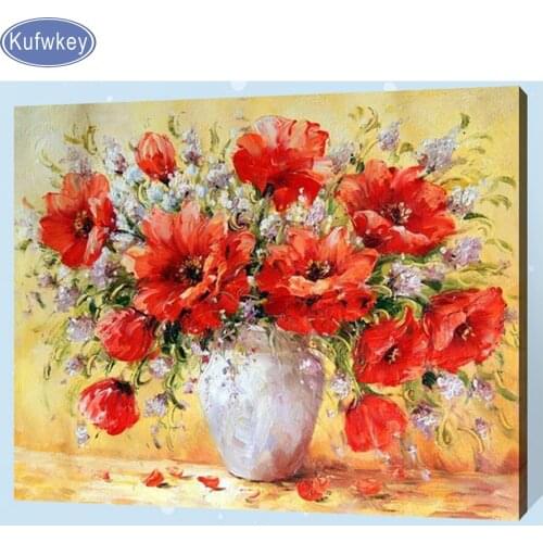 Beaded embroidery diamond poppy flower art diamond painting cross stitch diamond mosaic wall picture