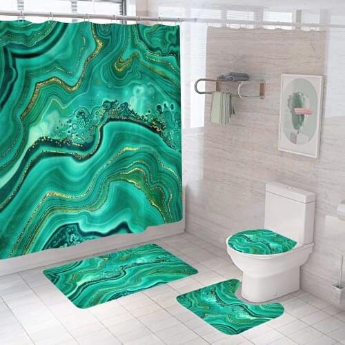 Marble Geometry Print Shower Curtain Toilet Lid Cover Bath Mat 4pcs Set Bathroom Curtains Non-slip Rug Carpet Bathtub Home Decor