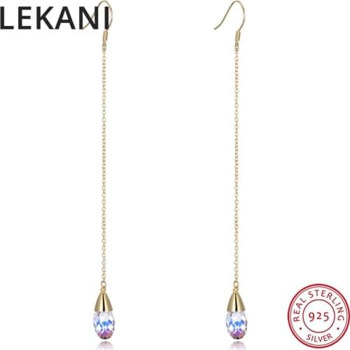 LEKANI Crystals From SWAROVSKI Long Chain Drop Earrings Gold Plated S925 Sterling Silver Fine Jewelry For Women Party 2018