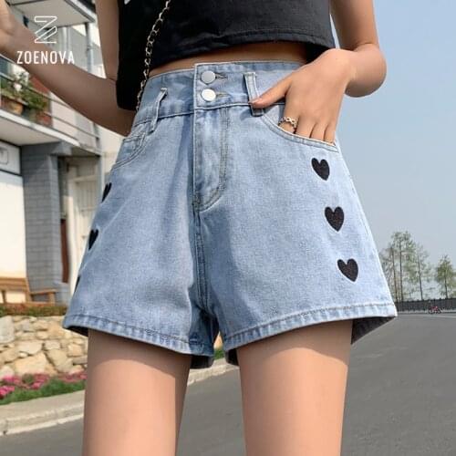 Zoenova Women Love Printed Shorts 2021 Summer Korean A-Line Cute Jeans Casual Fashion Aesthetic High Waist Ladies Chothing