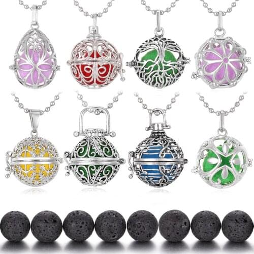 Ball Lava Stone Necklace Aromatherapy Jewelry Antique Vintage Ball Perfume Essential Oil Diffuser Locket Necklace Dropshipping