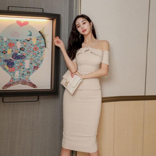 Fashion korean style summer camisole dress women short sleeve high waist elegant pencil dresses slim office casual lady clothes