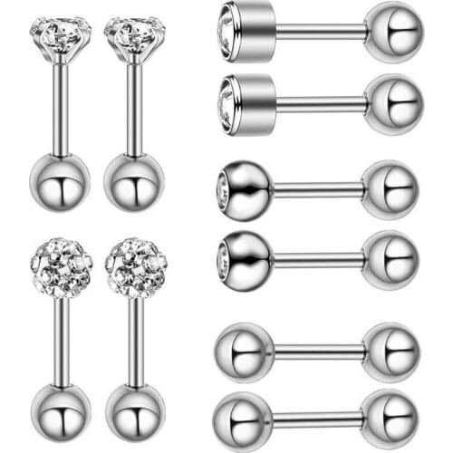 1/2/10Pcs/set Stainless Steel Ball Earring Shinning Crystal Ear Piercing Cartilage Jewelry Accessory Luxury Studs Earrings Women