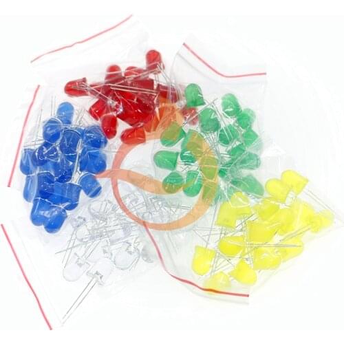100Pcs F10 10MM 5 Colors LED Diode Red White Yellow Green Blue