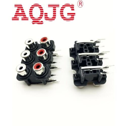 100pieces Good quality 2 colors ( red + White ) 90 angle 6 RCA Female Stereo audio Jack AV Audio input socket Connector AQJG