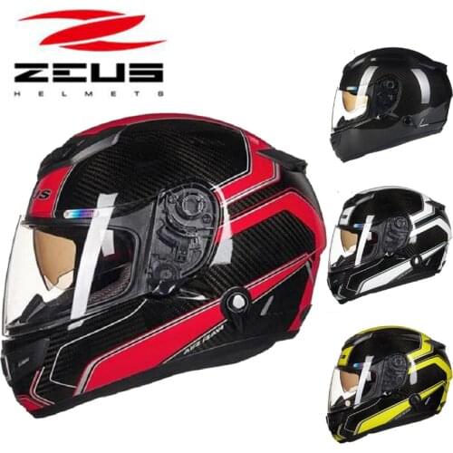 2019 New Taiwan ZEUS Full Face Motorcycle Helmet Double lens ZS-1200E Motorbike Helmets made of carbon fiber 4 kinds of colors
